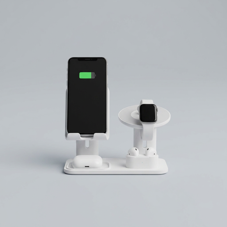 NEXORA TriCharge Pro White 3-in-1 charging stand, front view